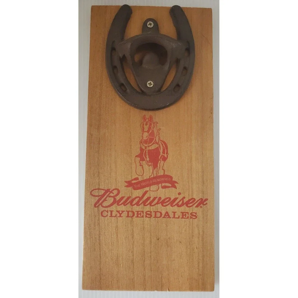 Budweiser Clydesdales Wall Sign With Horseshoe Beer Bottle Opener Anheuser-Busch